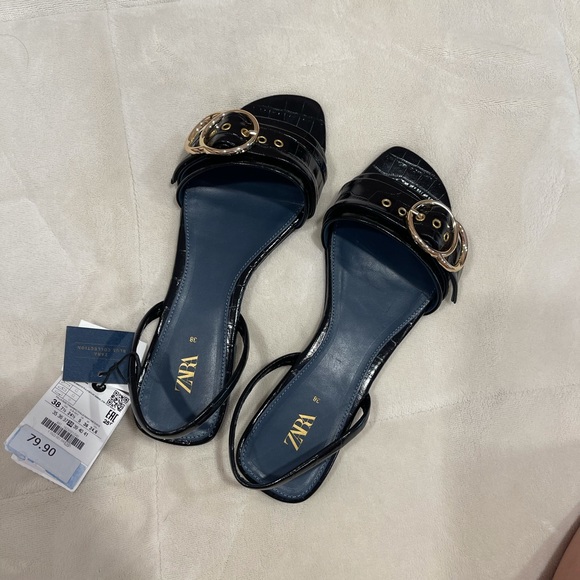 NWT ZARA sandalia plana pile blue collection sz38 - Picture 5 of 5